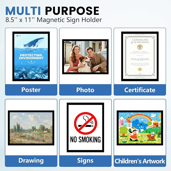 NUITPY 5 Pack Magnetic Sign Holder, 8.5in x 11in Self Adhesive Wall Mount - Image 6