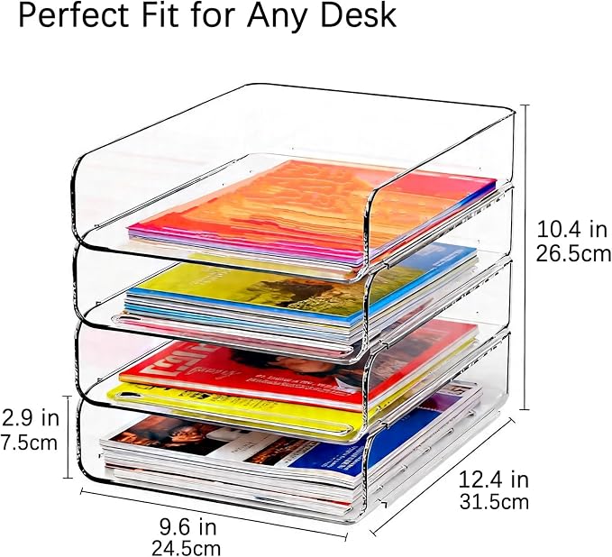 DCA 4 Tier Clear Desk Organizer, Stackable Paper Tray, Acrylic File Holder - Image 3