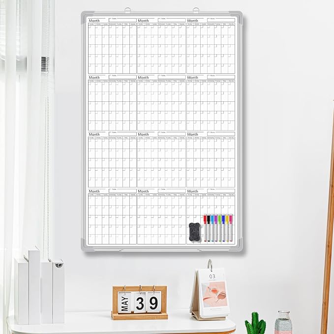 Lincia 36" x 24" Magnetic Vertical Yearly 12 Month Dry Erase Calendar - Image 3