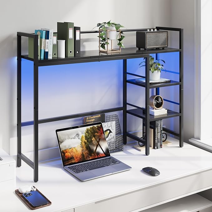 HavenlyYouth Desk Shelf with LED Light Strip, 3-Tier Storage Desktop Organizer - Image 4