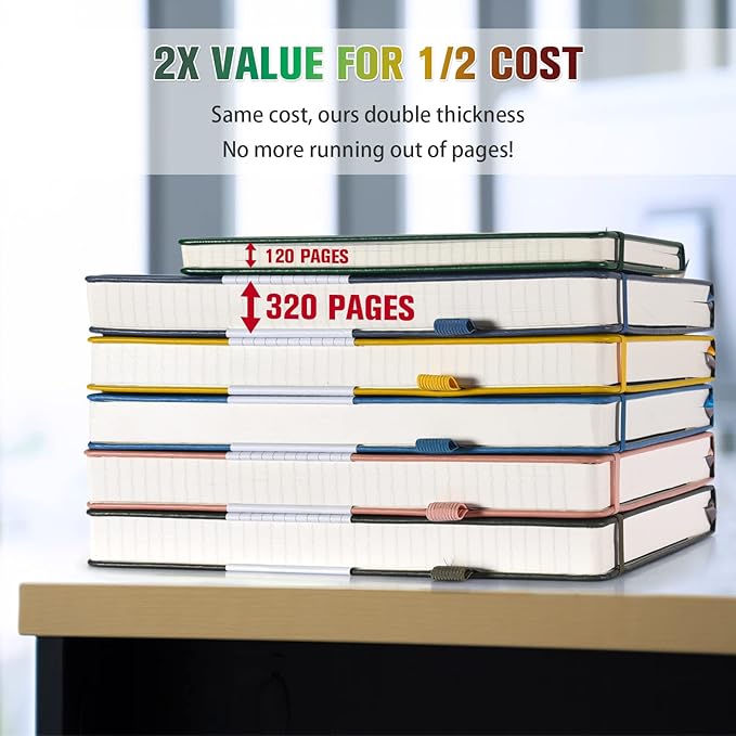 5 Pack College Ruled Notebook, 312 Numbered Pages Thick Notebooks Bulk, 100gsm No Bleed Paper Hardcover Leather Journal, Lined Journal Notebook Set for Women Men School Office, A5, Multicolor-DeskLoop Office