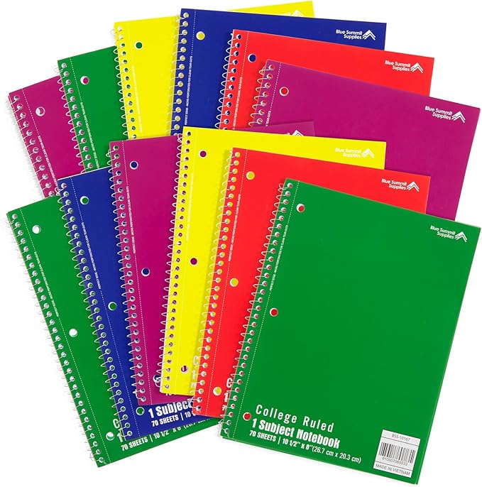 Blue Summit Spiral Notebooks Bulk, One Subject Spiral Notebook College Ruled, Perforated Notebook, 8 x 10.5 for Work and School, Paper, College Ruled, Bulk 48 Pack-DeskLoop Office