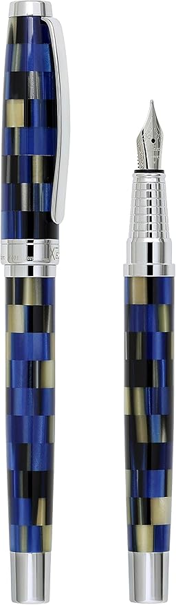 Xezo Urbanite Fountain Pen, Medium Nib. Retro Blue, Black, and Cream Colors with Chrome Plating. Limited Edition and Serialized. No Two Alike-DeskLoop Office