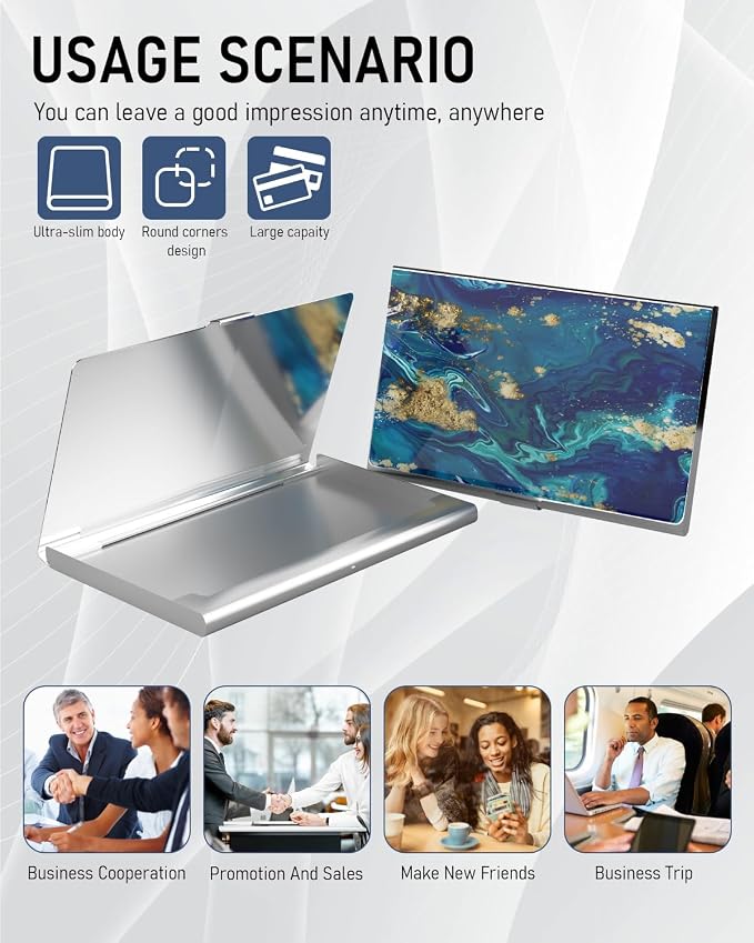 Business Card Metal Slim Organizer, Professional Stainless Steel Square Pocket - Image 6