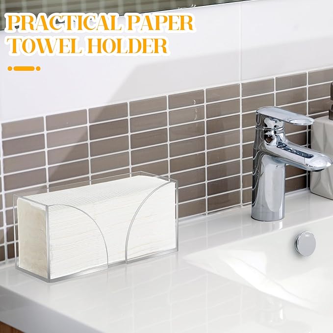 1PCS Paper Towel Holder, Acrylic, Clear, Minimalist, Countertop, Bathroom, Kitchen, Napkin Holder, Z-fold, C-fold, MultiFold Trifold-DeskLoop Office