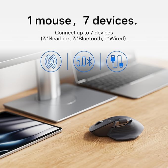 Rapoo MT760 PRO Wireless Mouse, NearLink + Bluetooth 5.0 Multi-Device, 12K DPI, 2K Polling, Ergo for Work & Gaming, 11 Programmable Buttons, On-Board Memory, Quiet Clicks, USB-C, 120 Days Battery Life-DeskLoop Office