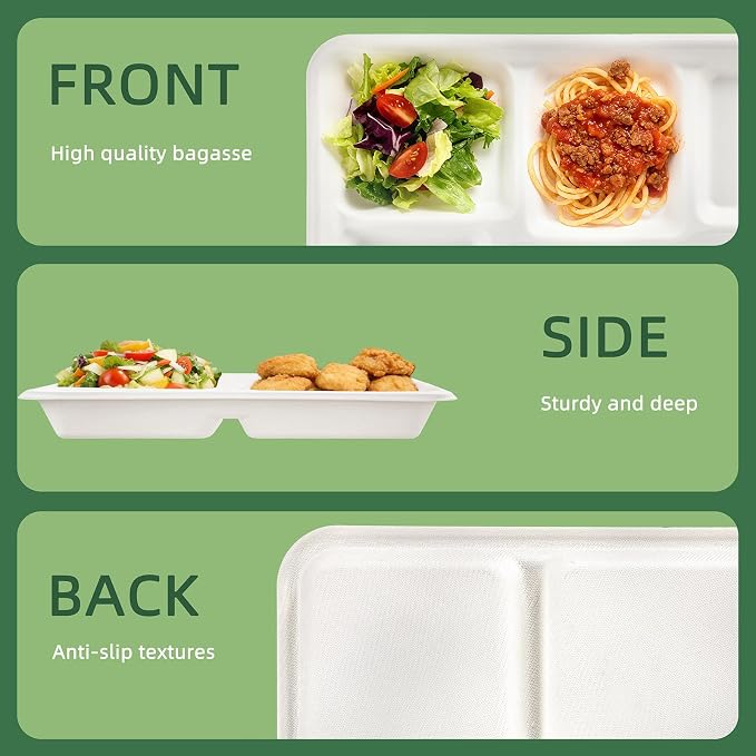 WELLIFE 100% Compostable 5 Compartment Paper Plates, 100 Pack Disposable School - Image 4
