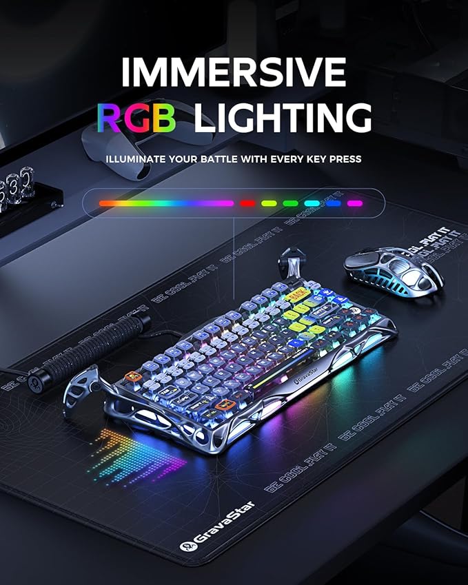 GravaStar Mercury K1 Pro Wireless Mechanical Gaming Keyboard, 75% Layout RGB Custom Keyboard, Hot-Swappable Linear Switches – Aluminum Alloy, Interstellar Silver Brushed Metal Look-DeskLoop Office