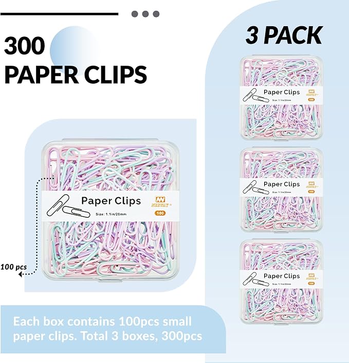 NEEWAY Small Paper Clips, 1.1 Inch Vinly Coated Colored Paperclips, 3 Pack of - Image 3