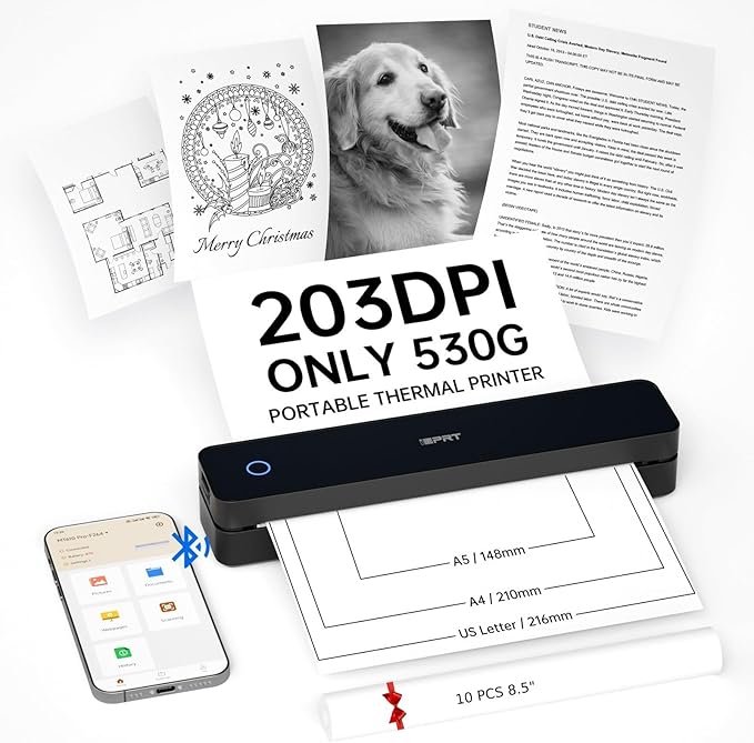 iDPRT Portable Printer Wireless for Travel, Inkless Bluetooth Thermal Printers for Home,Office,Vehicles203DPI,Supports 8.5" x 11" US Letter&A4 A5 Size,Compatible with Android and iOS Phones&PC-DeskLoop Office