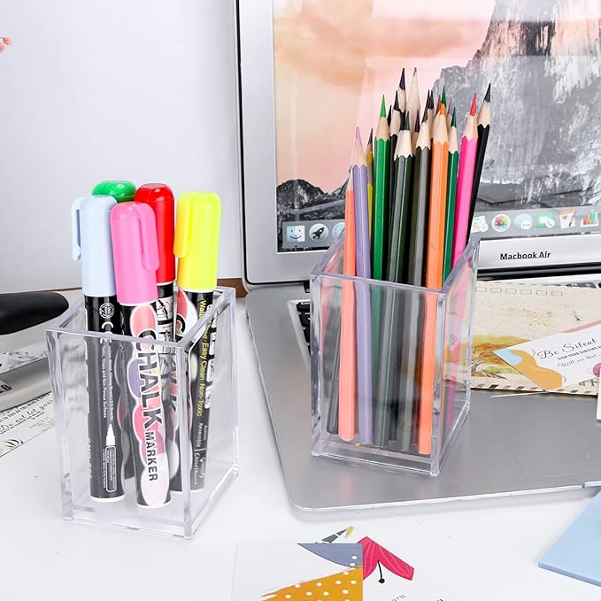 10 Pack Clear Acrylic Pen Holder Makeup Brush Holder Desktop Pencil Organizer - Image 2