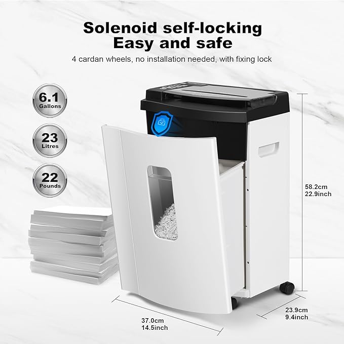 150 Sheet Auto-Feed Paper Shredder, Micro Cut P-5 Super High Security (5/64 x 19/32 inches), Large 6-Gallon Bin, 20 Mins Continuous Run, 55dB Ultra-Quiet for Home Office Use, White-DeskLoop Office