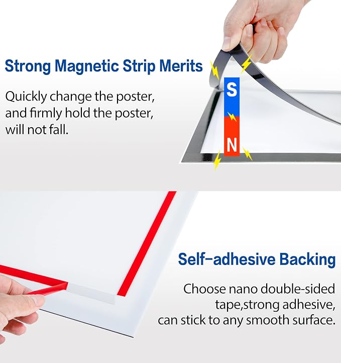 Acrylic Sign Holder 8.5" x 11" Wall Mount, Self Adhesive Magnetic Display Frame - Image 5