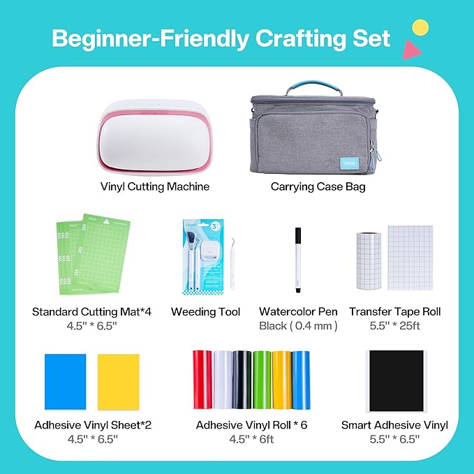 Likcut Vinyl Cutter Machine Creator Bundle with Carrying Case & Accessories, User-Friendly Sticker Maker Set, Portable Vinyl Printer for Sticker Joy Craft & Home Decor, School Project-DeskLoop Office