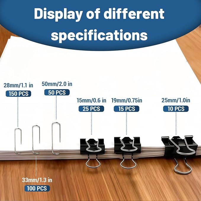 350 Pcs Paper Clips and Binder Clips, Office Clips Set, Large Binder Clips - Image 6