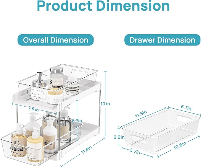 Vtopmart 2 Pack Bathroom Organizer, 2 Tier White Under Sink Organizers Vanity - Image 2