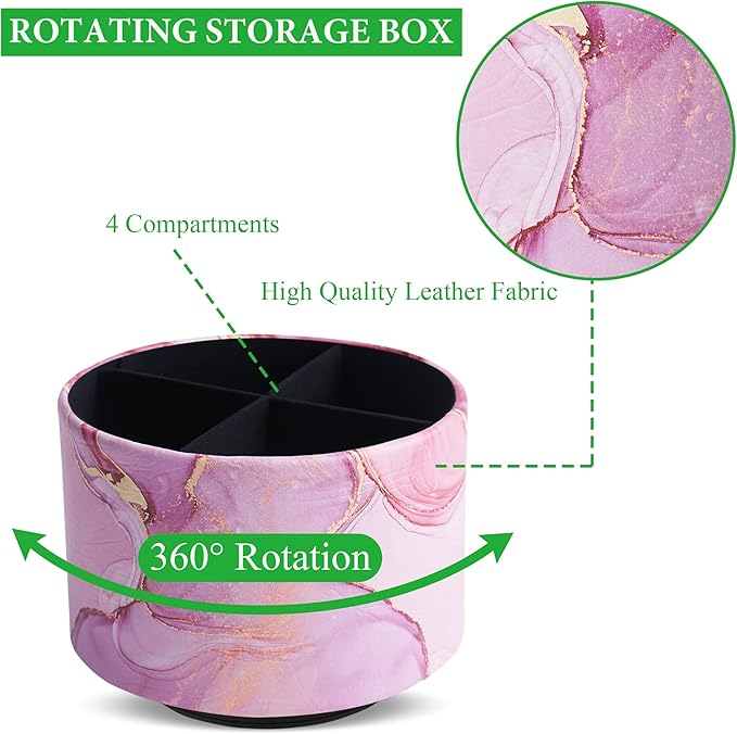 Round Leather Art Supply Organizer,Remote Control Holder,360-degree Rotating Pen Organizer with 4 Compartments(1-Pink Splash Ink)-DeskLoop Office