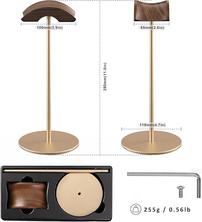 Headphone Stand, Walnut Wood & Aluminum Headset Stand, Nature Walnut Gaming - Image 5