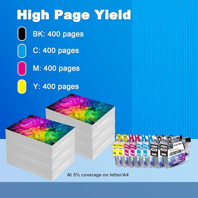LC3013 Ink Cartridges BK/C/M/Y Compatible for Brother LC3013XL LC3013 XL LC3011 LC-3011 Work for Brother MFC-J491DW MFC-J497DW MFC-J690DW MFC-J895DW (Black Cyan Magenta Yellow, 8-Pack)-DeskLoop Office