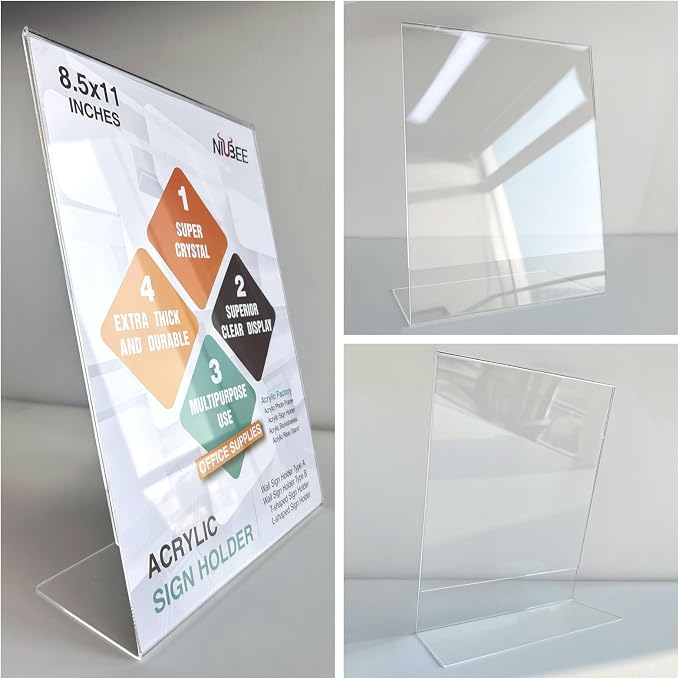 NIUBEE Slanted Back Acrylic Sign Holder 8.5 x 11 Inches, Restaurant - Image 2