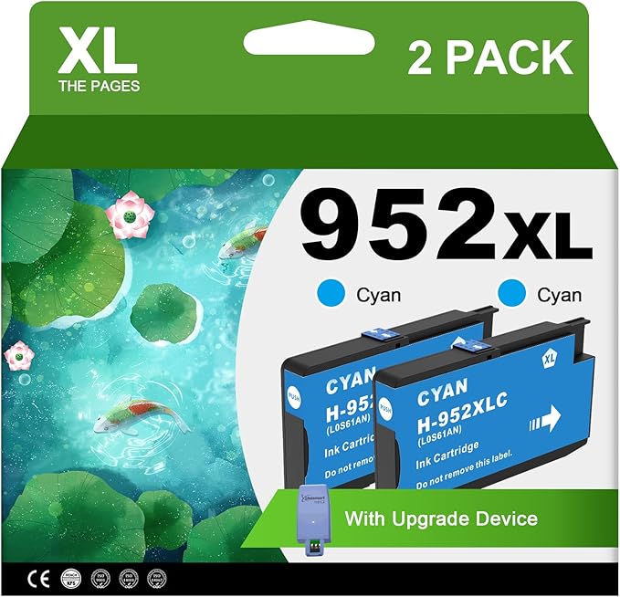 952XL Cyan Ink Cartridges with Upgrade Device Replacement for HP 952 XL Combo Pack for HP Officejet Pro 7740 8720 8710 8210 8715 8740 8702 8730 8725 Printers (952XL Cyan High-Yield 2 Packs)-DeskLoop Office