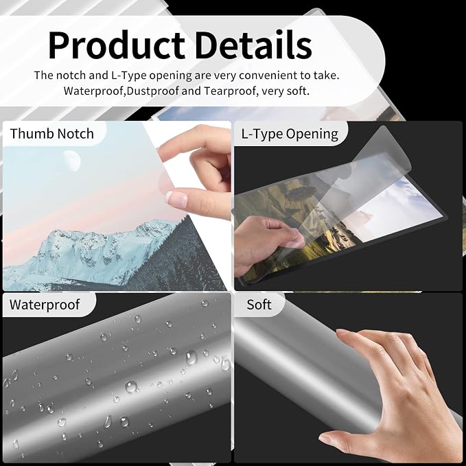 12 Packs Legal Size Clear Project Pocket Sleeves 9”x14.5”L-Type Plastic Folders - Image 3