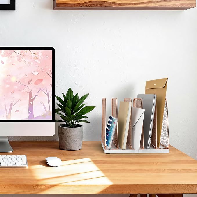 LEKETREE Rose Gold Desk File Organizer, 5-Section Upright File Sorter, Vertical - Image 2
