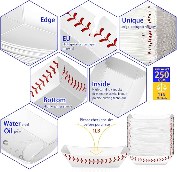 100 Pack 1 Lb Paper Food Boat Trays, Baseball Birthday Decorations Baseball - Image 3