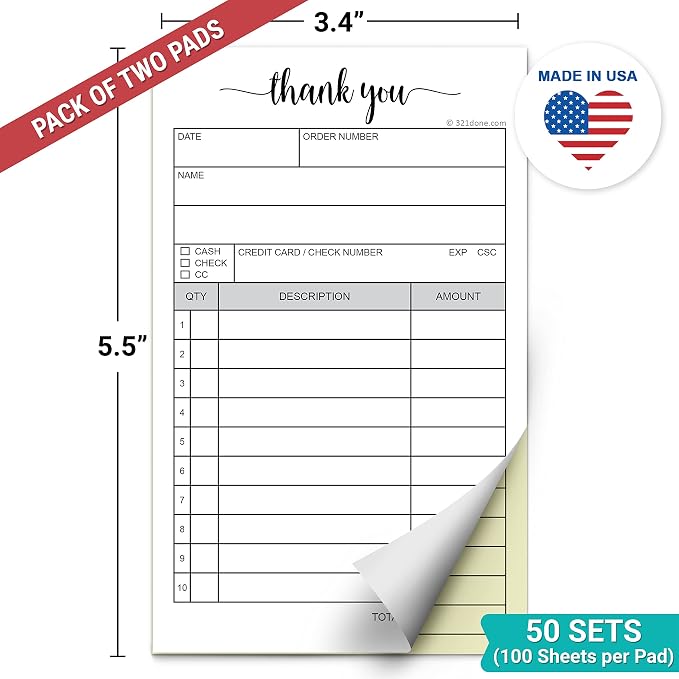 321Done Thank You Receipt Pad, 2-Part Carbonless Carbon Copy Duplicate - Image 2