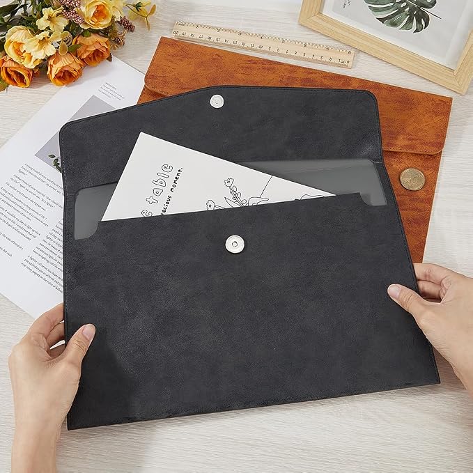 A4 PU Leather File Holder Document Folder Black Thin Waterproof Portfolio - Image 3