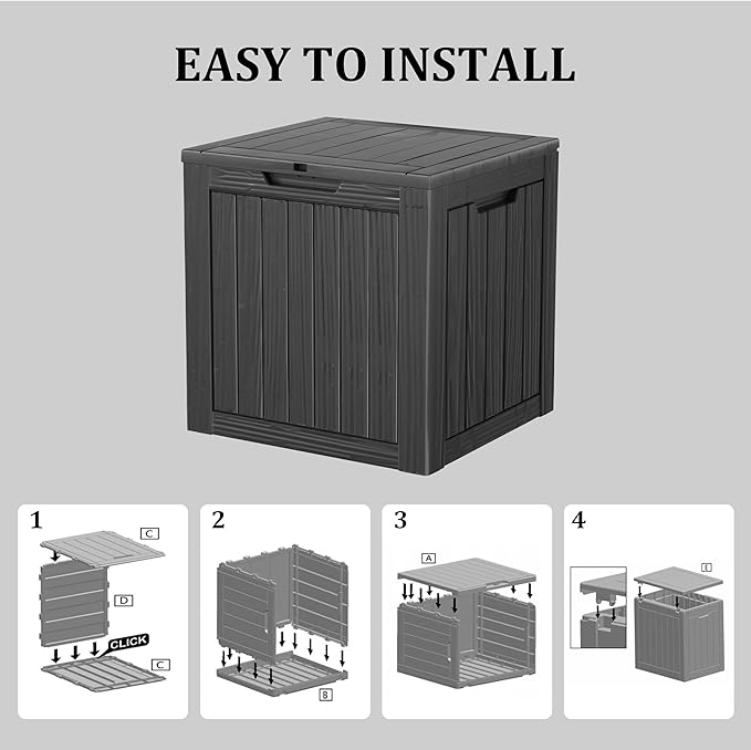 35 Gallon Lockable Resin Deck Box, Waterproof & UV-Resistant Outdoor Storage Box for Outdoor Cushion Storage, Garden Tools & Pool Accessories Storage, Black-DeskLoop Office