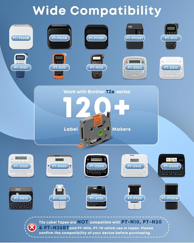 COLORWING TZe-B31 Black on Orange Fluorescent Label Maker Tape 12mm 0.47'' - Image 3