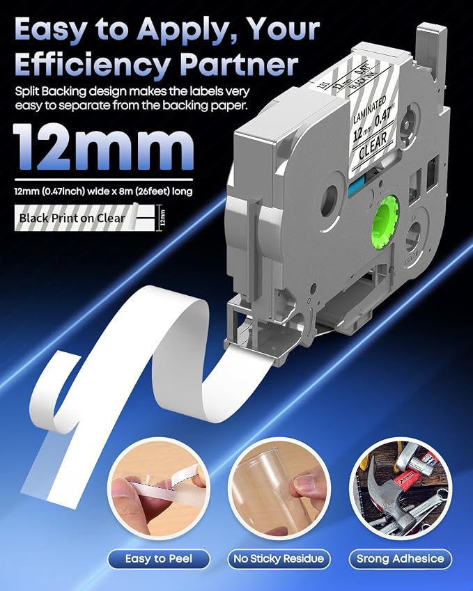 TZe TZ Tape 12mm 0.47 Laminated Clear Label Tape TZe-131 | Replace - Image 2