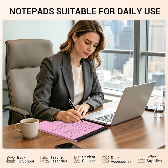 12 Pack Pink Legal Pads 8.5 x 11 Note Pads Wide Ruled Notepad Micro Perforated - Image 7