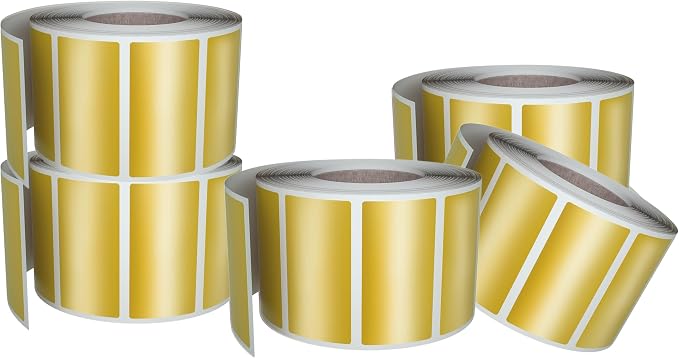 Gold Sticker Label Rolls 1.57 x 0.75 inch, 5 Rolls- 2500-Pack, Rectangular Easy by RoyalGreen