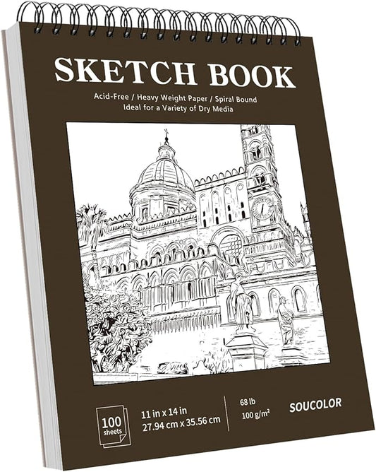 Soucolor 11" x 14" Large Sketchbook, 100 Sheets 68lb/100gsm Top Spiral Bound Large Sketch Pad, Acid Free Big Sketch Paper for Drawing, Illustration, Art Class Students-DeskLoop Office
