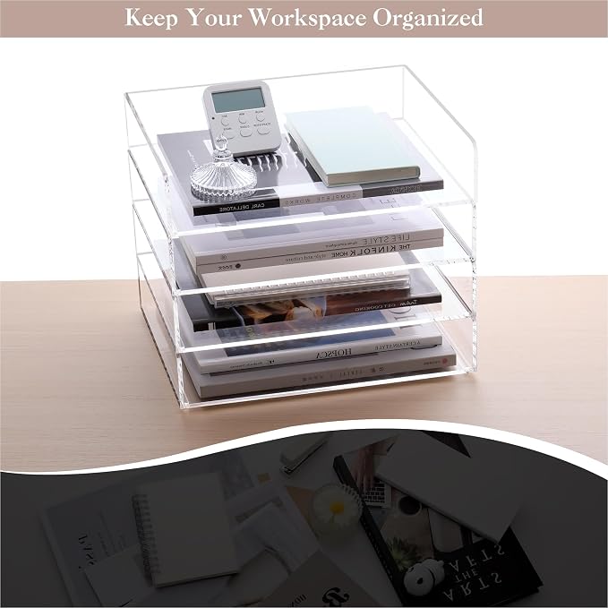 HeZone 4 Tier Paper Organizer for Desk, Acrylic Paper Tray, Office File - Image 8