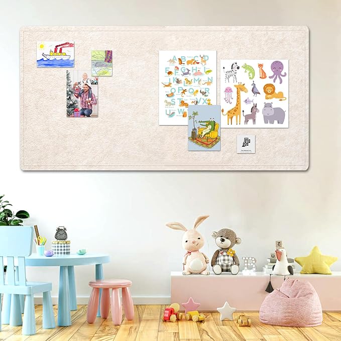 Extra Large Bulletin Board, 96 X 48 inches Cork Board with 30 Pushpin, 8' x 4' Felt Cork Board Notice Pin Board, Self-Adhesive Vision Board Mood Board Foldable Photo Board for Wall - Oatmeal-DeskLoop Office