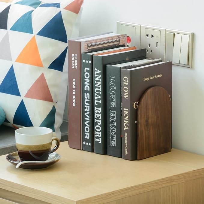 Large Bookend Hold Heavy Books- 7x4x5in 2 Pack Wood Bookends - Image 2