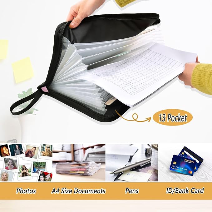 Pink Checkerboard Expanding File Folder Accordion File Organizer 13 Pockets - Image 3