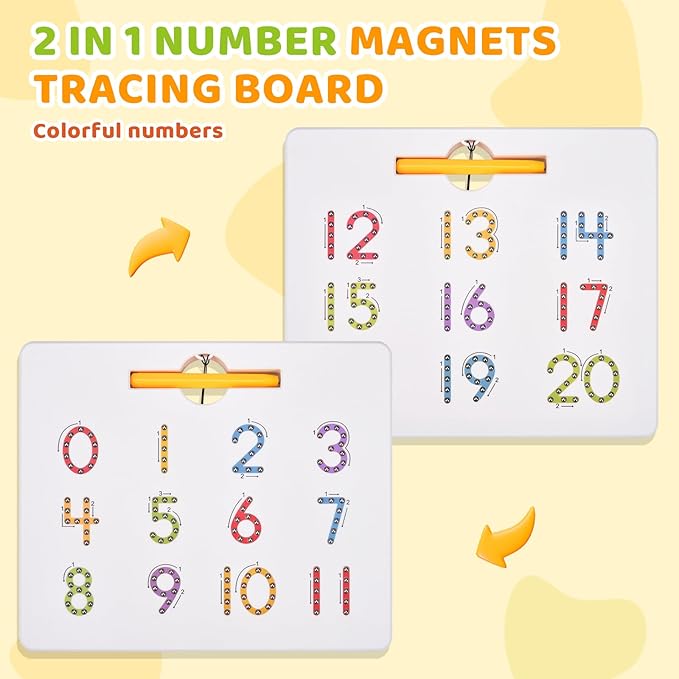 GAMENOTE Magnetic Number Tracing Board, 2 in 1 Double Sided Numbers 1-20 - Image 3