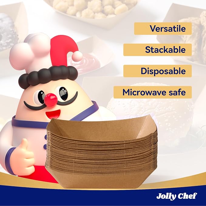 JOLLY CHEF 3lb Paper Food Trays, 250 Pack Disposable Boat, Extra Large Food - Image 3