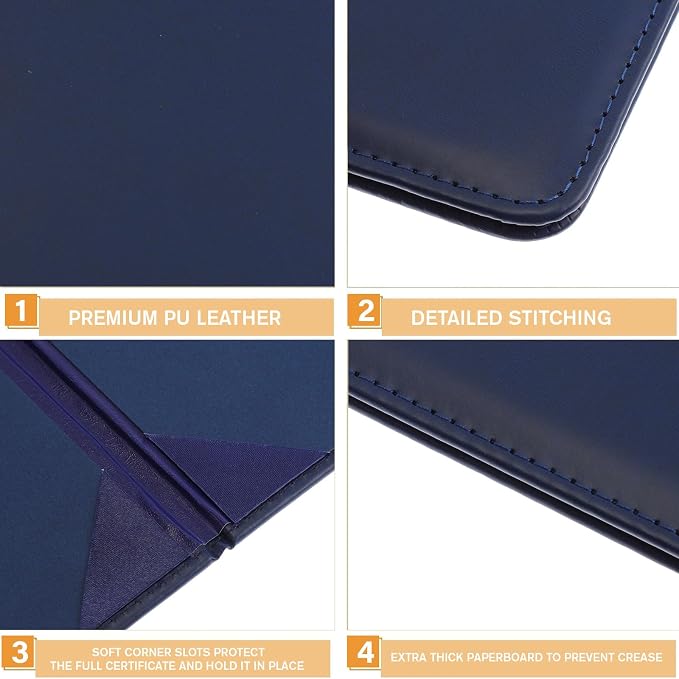 Tenare 10 Pcs Navy Blue Leather Certificate Holder 8.5 x 11 PU Phd Bachelor - Image 4