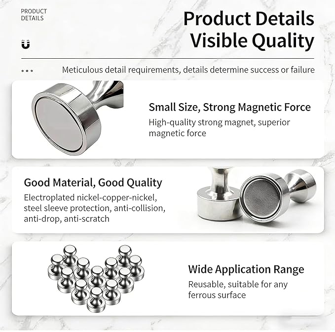 Strong Fridge Magnets, 20 x 25mm, Heavy Duty Magnetic Push Pins - Image 4