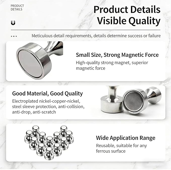 Strong Fridge Magnets, 12 x 16mm, Heavy Duty Magnetic Push Pins - Image 4