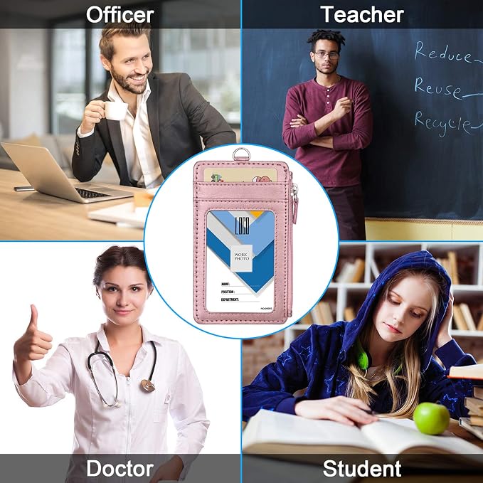 Badge Holder with Zip, Wisdompro Double Sided PU Leather ID Badge Card Holder - Image 7