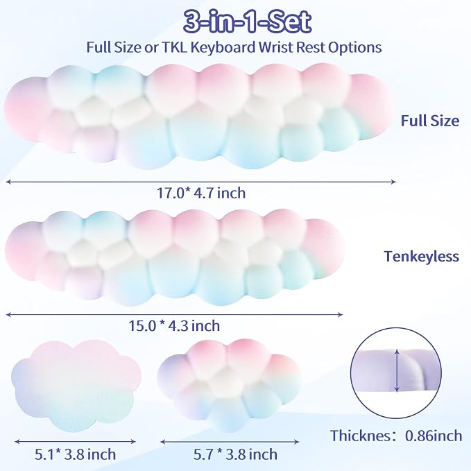 Sushret Cloud Wrist Rest Keyboard, Cloud Keyboard Wrist Pad Set - Image 7
