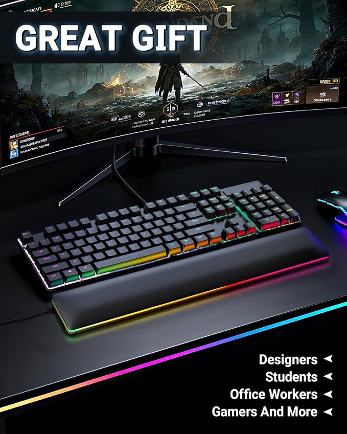 ASFSKY RGB Keyboard Wrist Rest, Ergonomic Wooden Wrist Support - Image 8