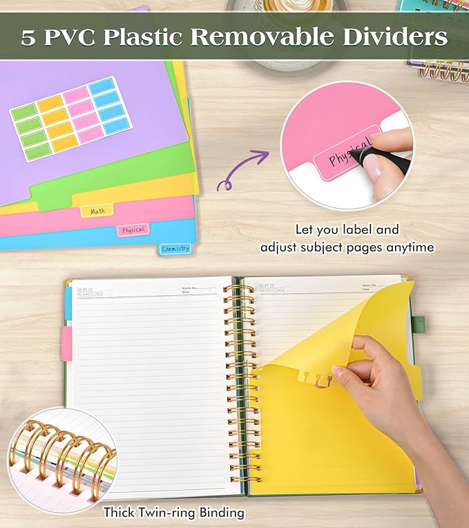 Spiral Notebook Journal with Removable Dividers Tabs, 300 Pages Hardcover - Image 3