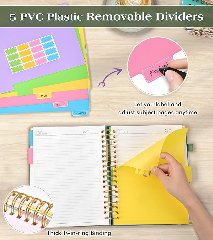 Spiral Notebook Journal with Removable Dividers Tabs, 300 Pages Hardcover - Image 3
